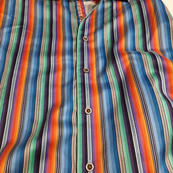 Robert Graham Dress Shirt Multicolor Stripe Geometric Flip Cuff Embroidery Large - Picture 15 of 15
